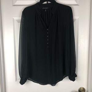 White House Black Market Button Down Top Black